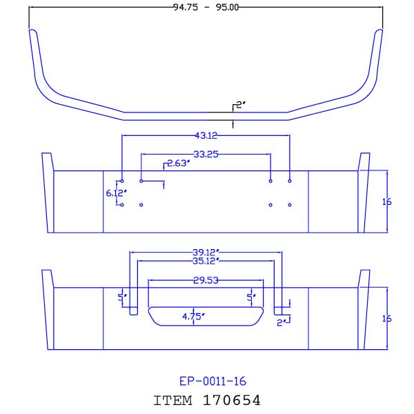 International 9100, 9200, 9400 16" Chrome Bumper