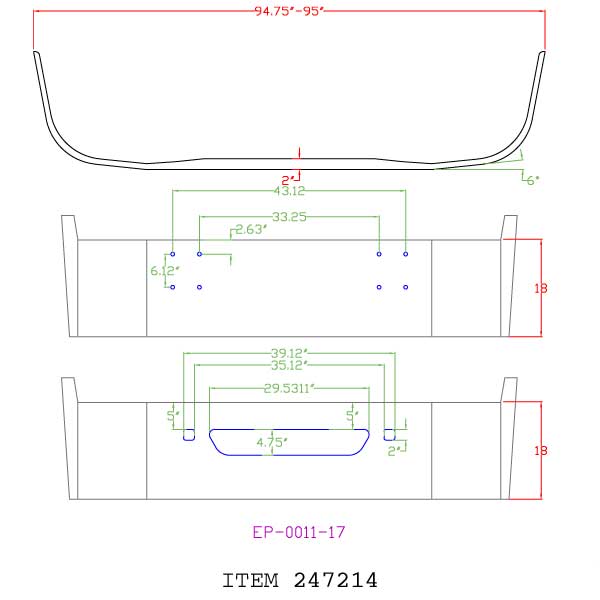 International 9100, 9200, 9400 18" Chrome Bumper