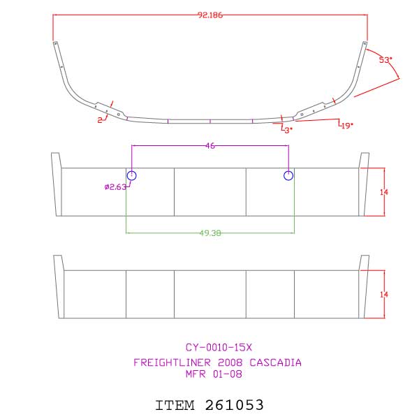 Freightliner Cascadia 14" Set Back Chrome Bumper