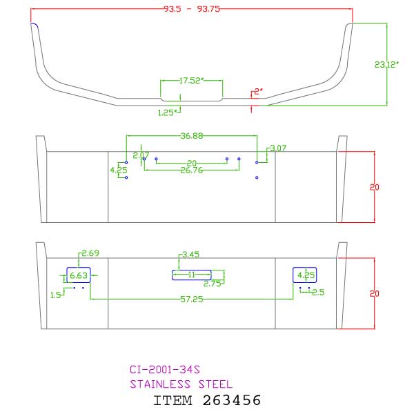 Freightliner FLD 120 20" Stainless Steel Bumper