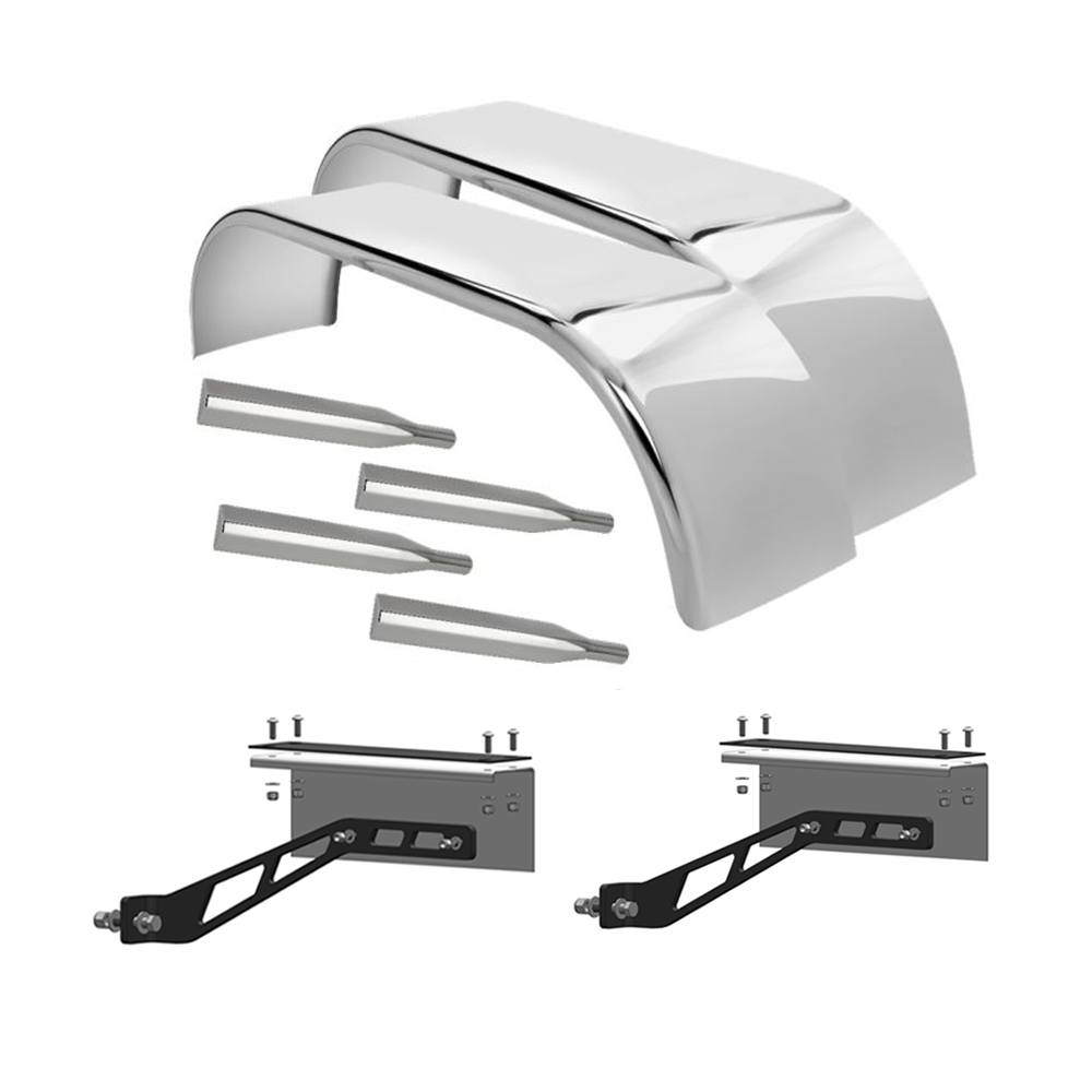 132" 430 Stainless Steel Full Tandem Fenders with Mounting Kit