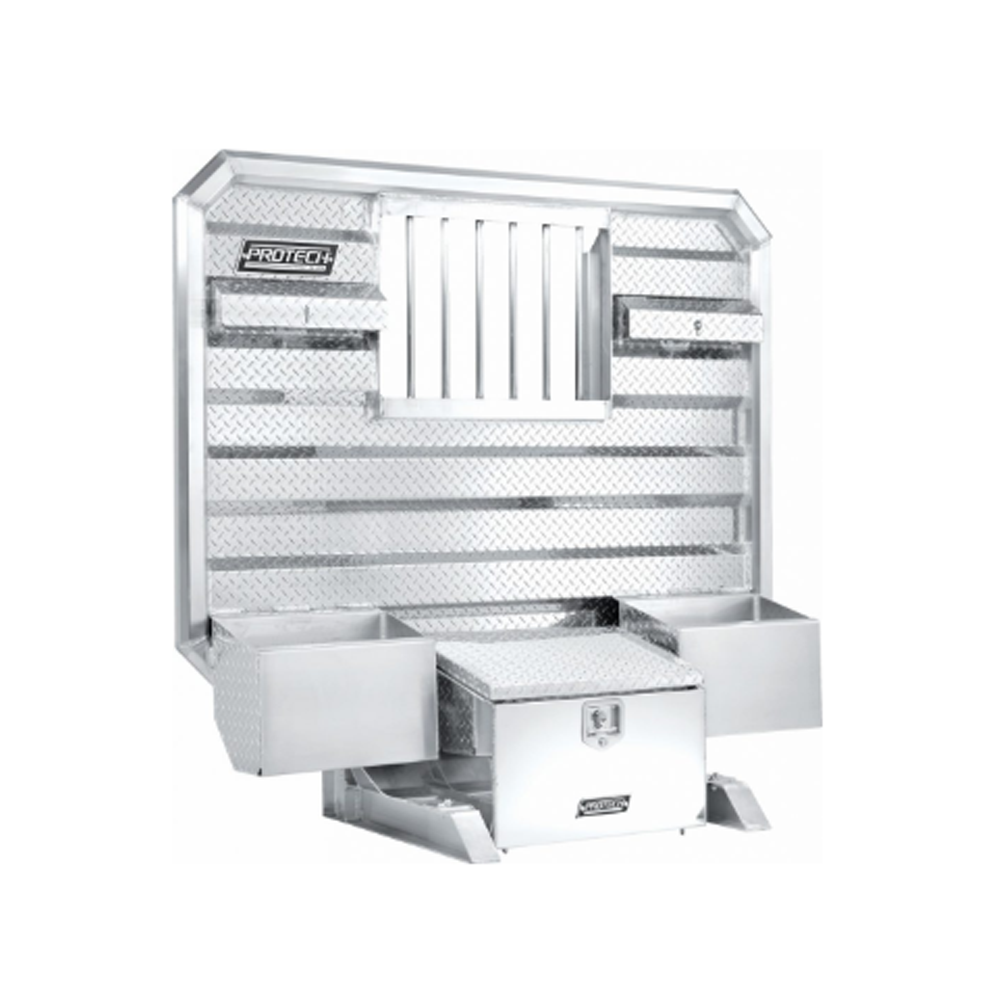 68" X 70" Aluminum Cab Rack with Toolbox, Chain Hangers, Window and Chain Trays