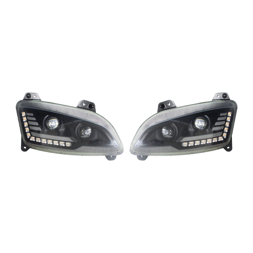 Peterbilt 579 LED Headlight with Halo Lights and Black Housing