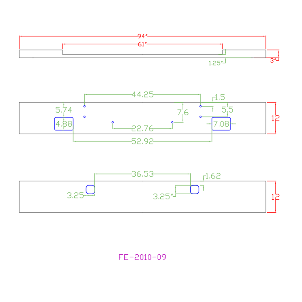 12" KW W900B, W900L 1982+ Box End Chrome Bumper with Tow, Fog Light Cutouts