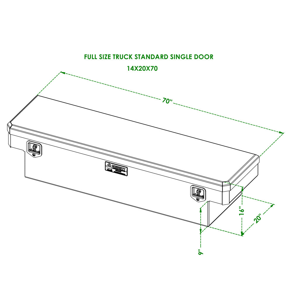 70"L x 16"D x 20"W Full-Size Pickup Truck Crossbody Box - Gloss Aluminum Finish