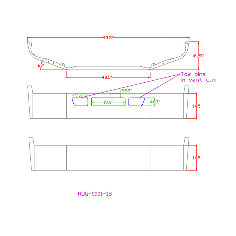 12" Peterbilt 536 & 537 (2021 and Newer) Set Forward Axle Chrome Bumper with Vent Cutouts
