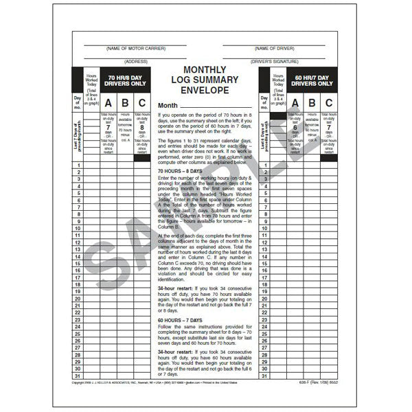 Monthly Log Summary Envelope (5 PK)