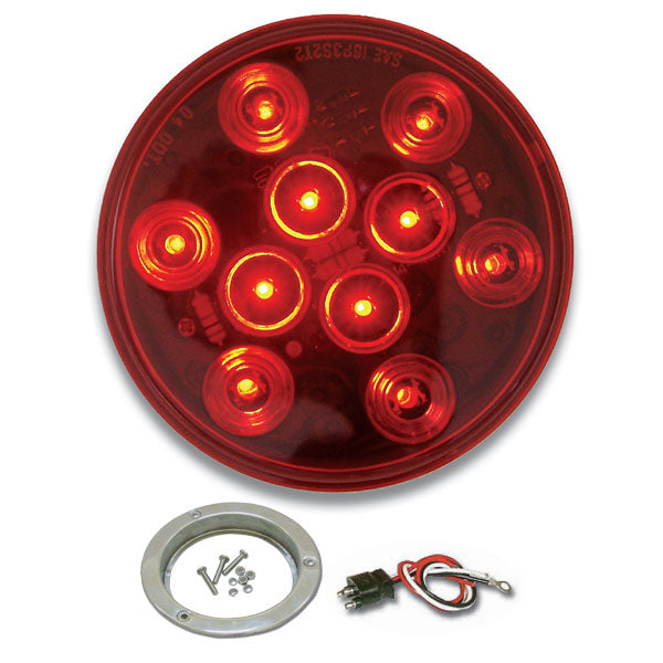 4" Round Mega 10 LED Light with Stainless Steel Flange & Pigtail