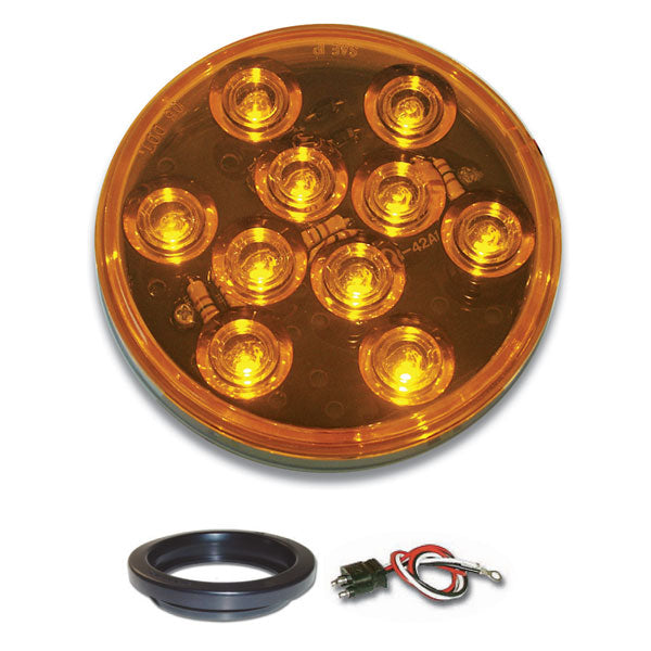 4" Round Mega 10 LED Light with Grommet & Pigtail