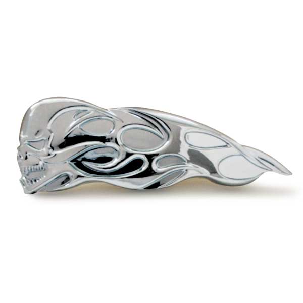 3D RH Chrome Small Flamed Skull Accent Tape Mount