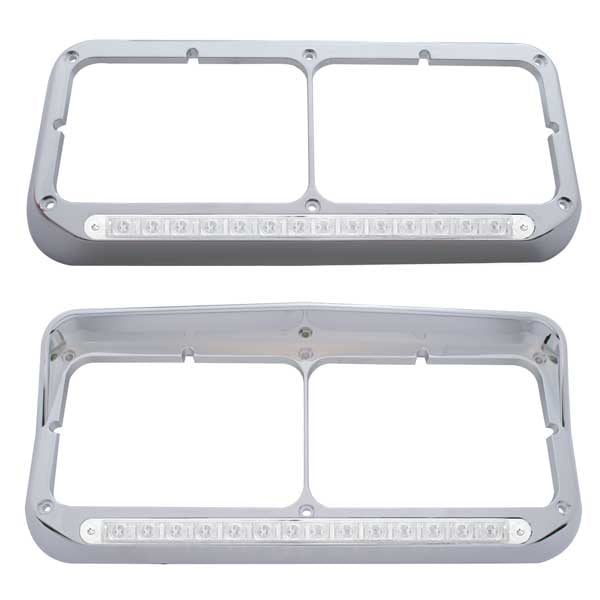 Rectangular Dual Headlight Bezel 19 White LED Lights