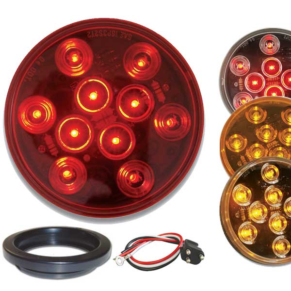 4" Round Mega 10 LED Light with Grommet & Pigtail