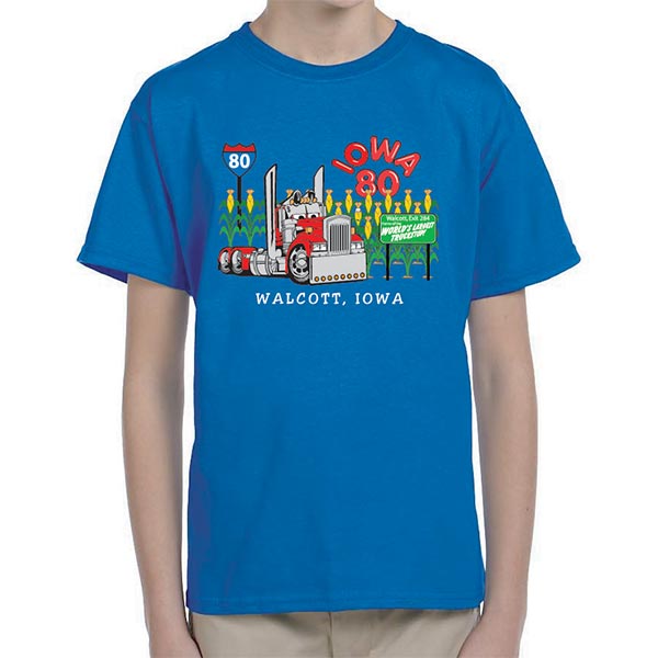Iowa 80 Truck Crossing Blue Kids T-shirt