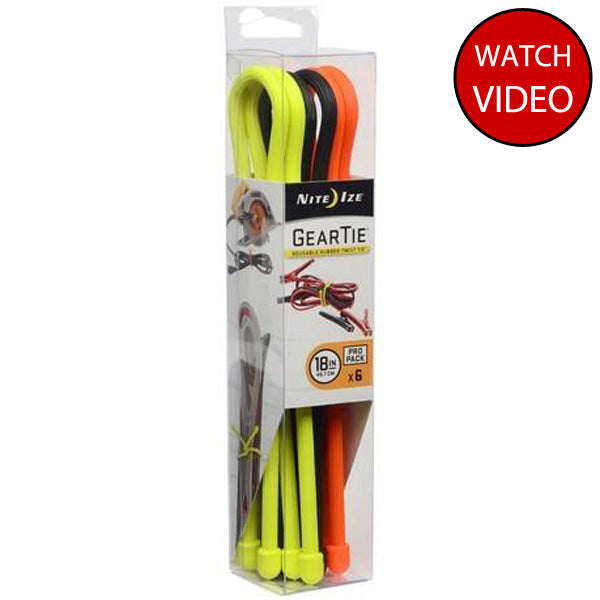 18" GearTie ProPack Reusable Rubber Twist Ties 6PK