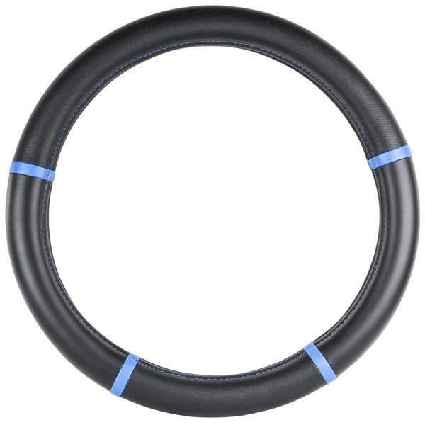 Black with Blue Trim Steering Wheel Cover 18"