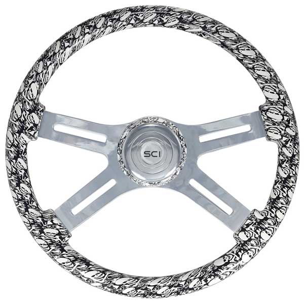 18" Small Skull Print 4 Spoke Steering Wheel
