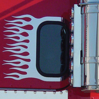 FREIGHTLINER FLAMES VIEW WINDOW TRIM WITH FLAMES