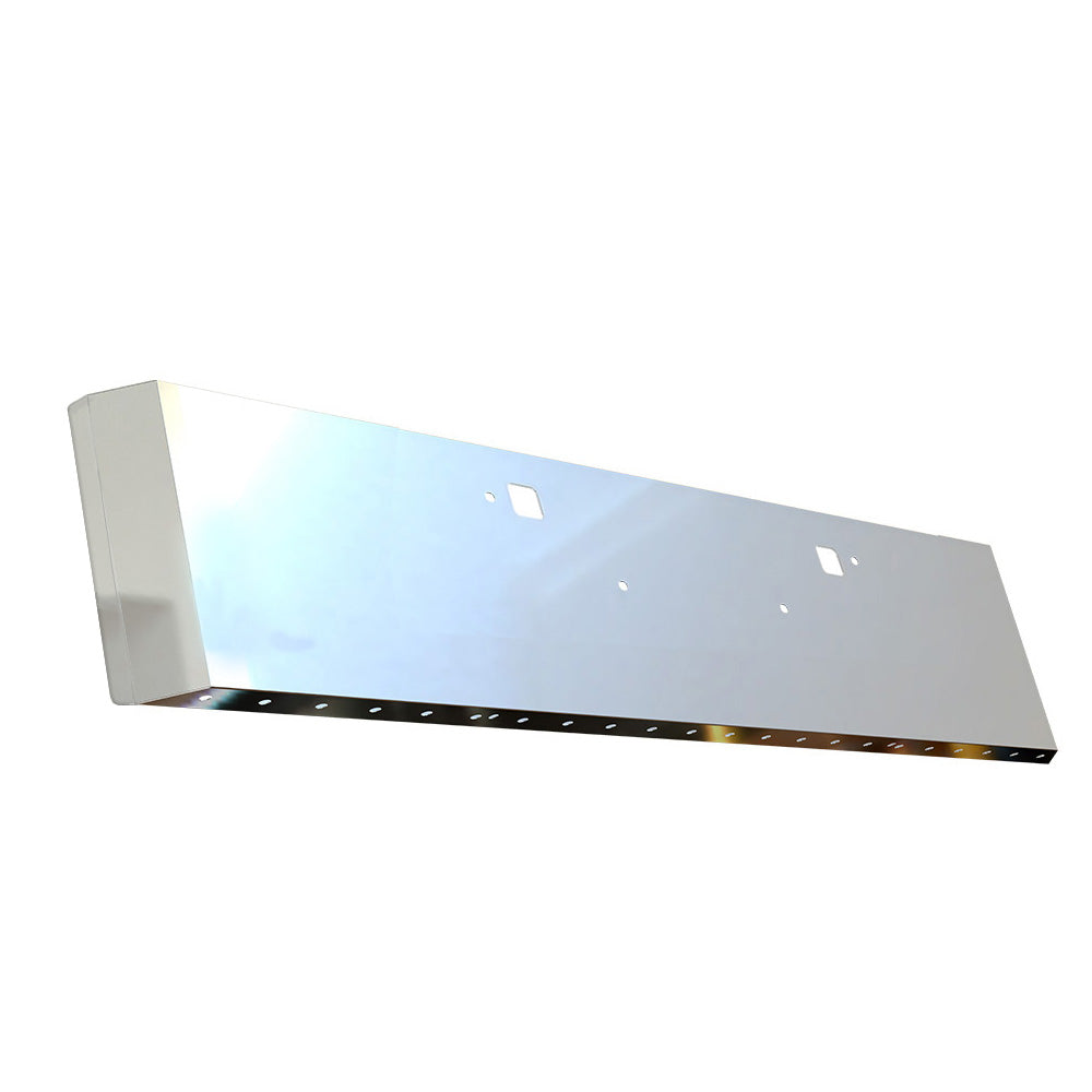 Kenworth W990 20" Stainless Steel Switchback End Bumper with Tow Hook and 3/4" Under Glow Light Cutouts