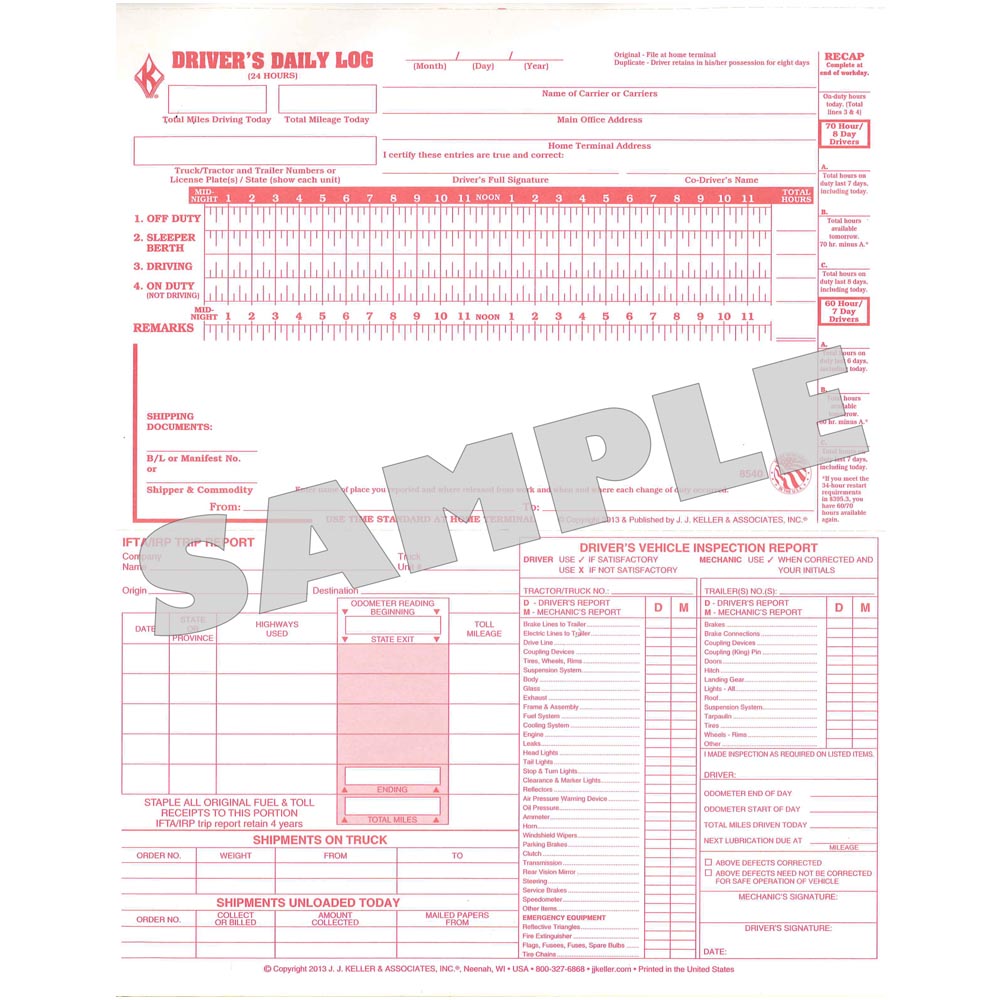5-in-1 Driver's Daily Log with DVIR (Carbon Copy)