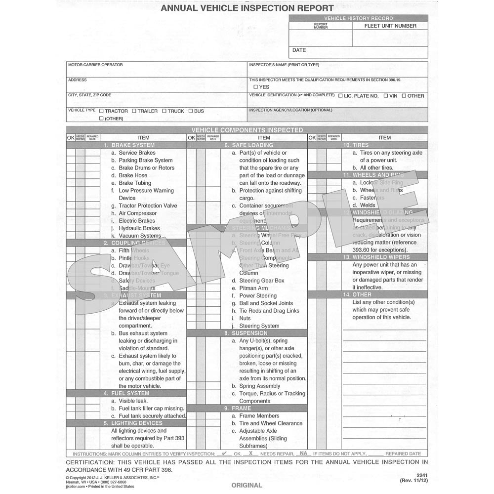 Annual Vehicle Inspection Form & Label Carbon Copy