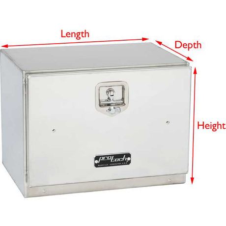 30"L X 18"H x 24"D aluminum box with single door, close-up