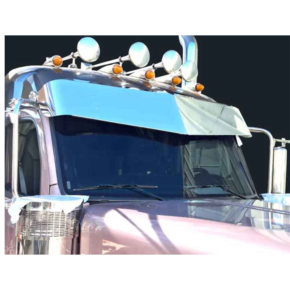 12" x 15" Peterbilt 589 Stainless Steel V-Style Visor for Mid & High Roofs