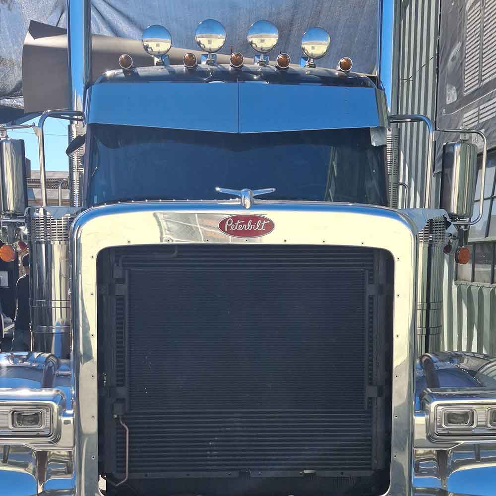 12" x 15" Peterbilt 589 Stainless Steel V-Style Visor for Mid & High Roofs
