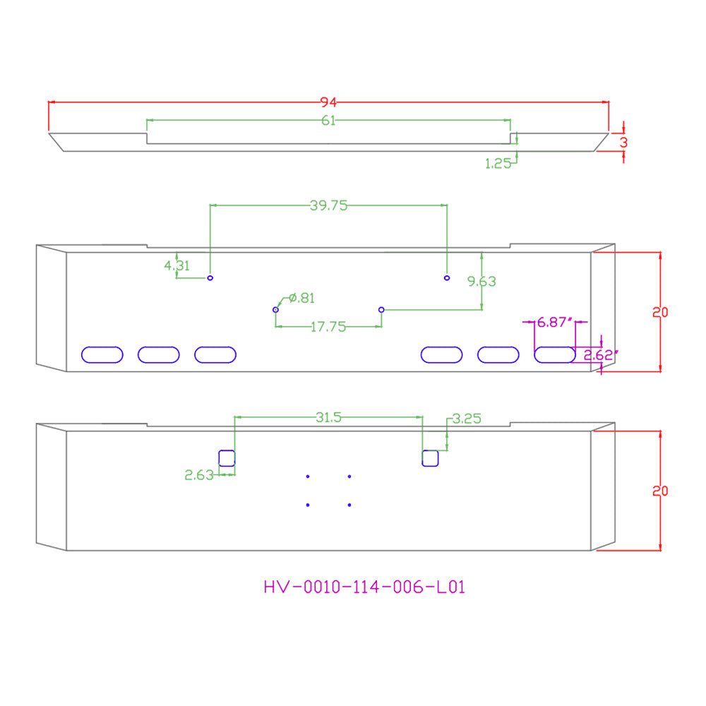 20" Miter Bumper with Tow & Oval Light Cutouts for Peterbilt 365, 367, 388, 389, 567, 589
