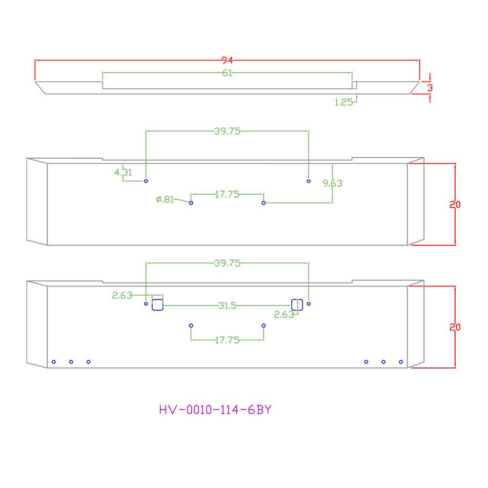 20"  Mitered End Bumper with Tow & Six 3/4" Light Cutouts on Ends for Peterbilt 365, 367, 388, 389, 567, 589