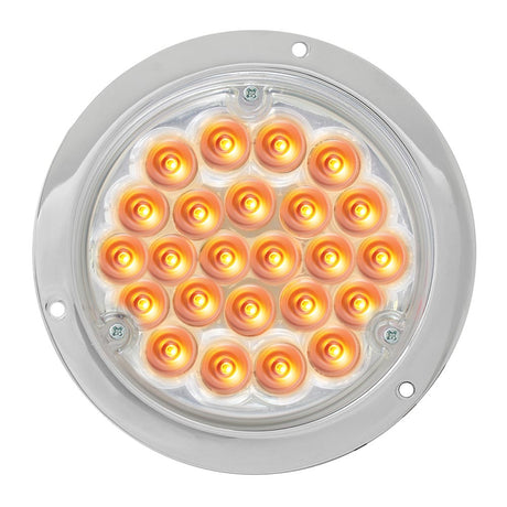 4" Round pearl LED light in housing with 1157 plug from another angle