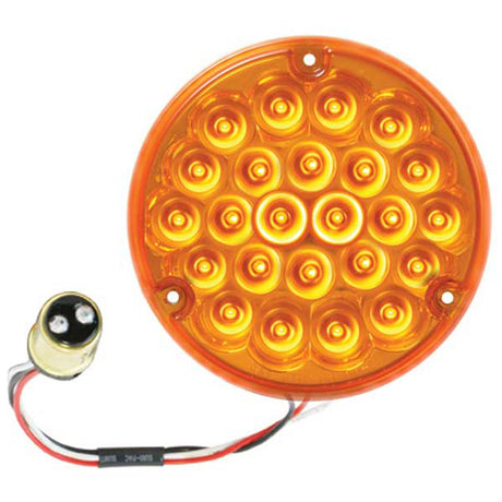 4" Round pearl LED replacement light with 1157 plug, close-up