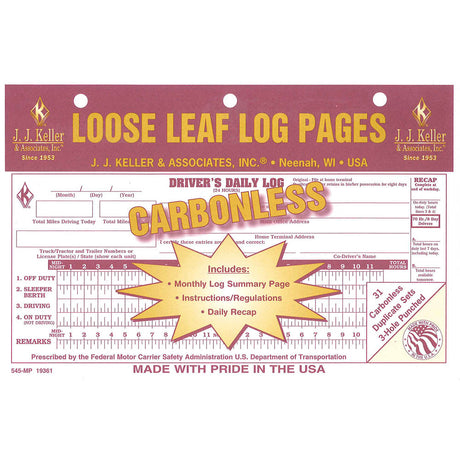 Loose-leaf driver's daily log w/recap (carbonless)