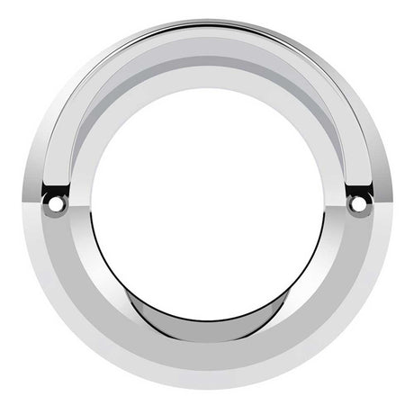 2" Chrome plastic light bezel with visor and stainless steel screws, close-up