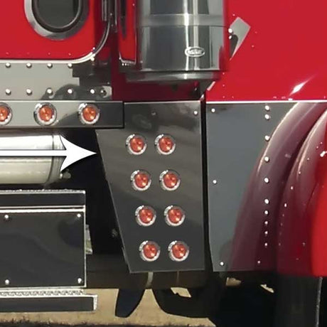 Peterbilt wide cowl extension with 2" light holes, close-up