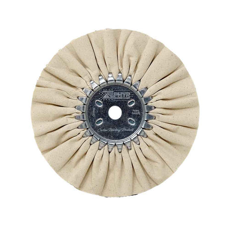 Zephyr 8" white mill treated buffing wheel, close-up