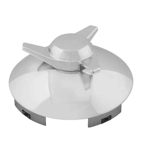 Universal chrome R/h spinner front hubcap 1" lip, close-up
