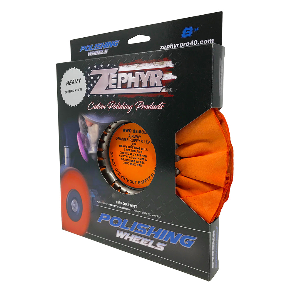 Zephyr 8" Orange Ruffy Clear Dip Buffing Wheel