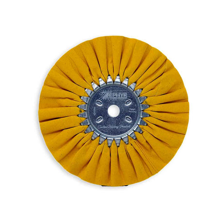 Zephyr 8" yellow mill treated buffing wheel, close-up
