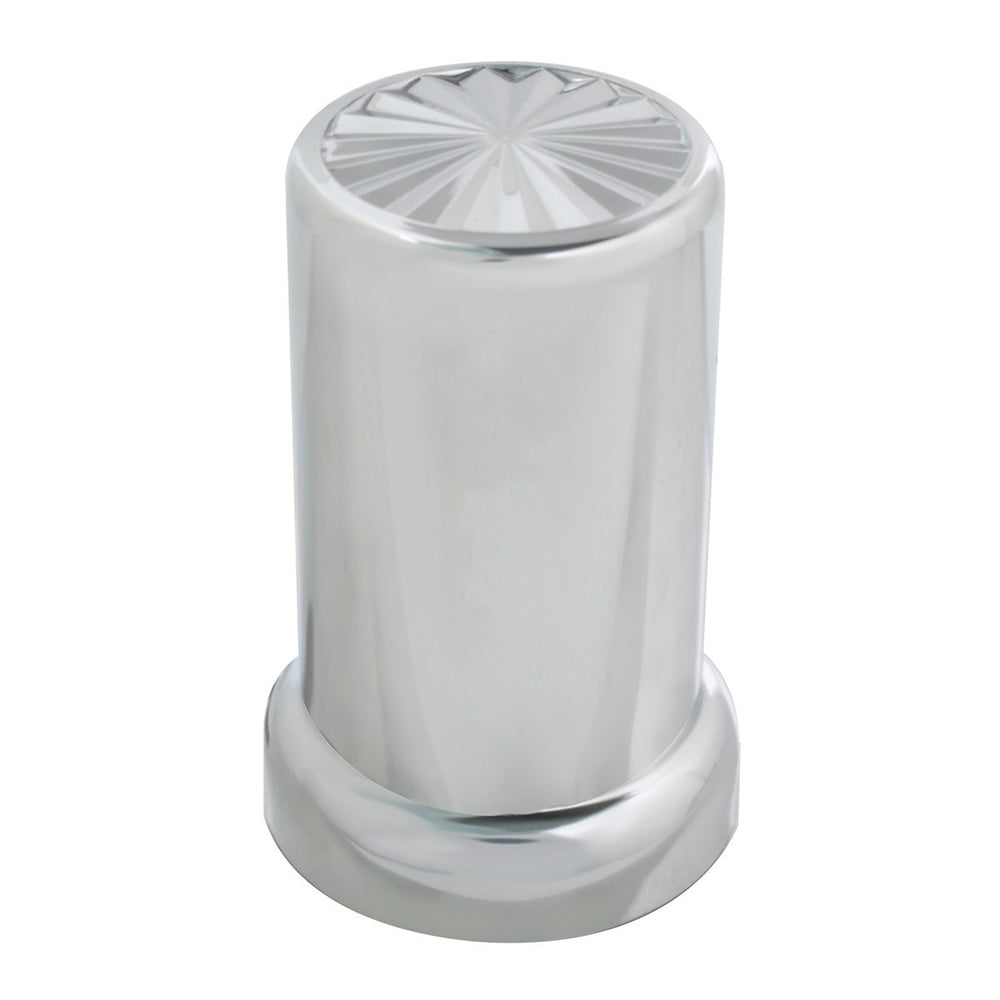 33mm x 3-3/8" Chrome Plastic Pinwheel Top Hat Nut Cover - Thread On