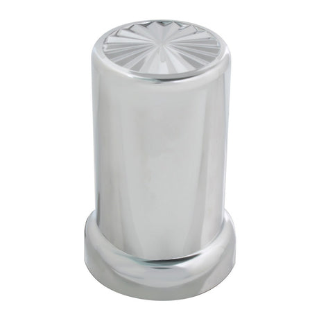 33mm X 3-3/8" chrome plastic pinwheel top hat nut cover - thread on