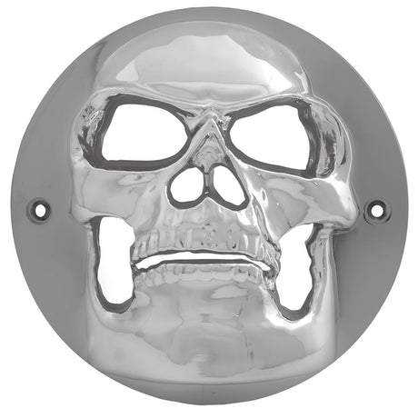 4" Chrome skull light bezel, close-up