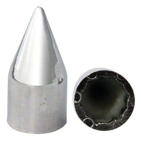 1/2" Chrome plastic spike lug nut cover - push on, close-up