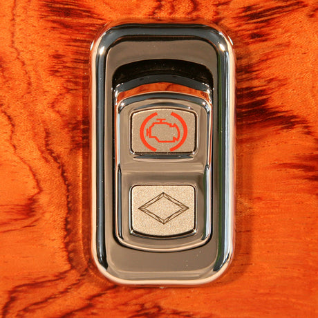 Close-up of chrome rocker switch actuator buttons with LED for Peterbilt, close-up