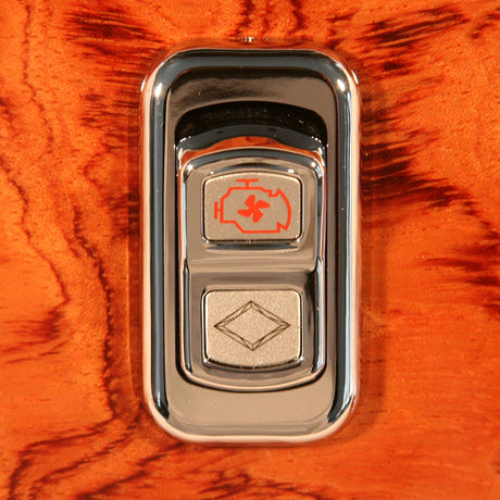Close-up of chrome rocker switch actuator buttons with LED for Peterbilt, closer view