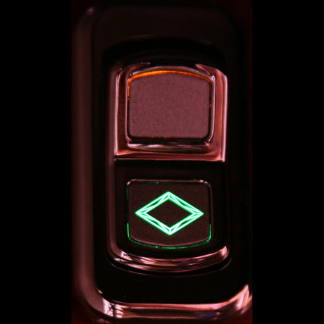 Electric rocker switch blank with rockwood logo, close-up