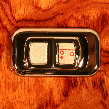 Closer view of chrome rocker switch actuator buttons with LED for Peterbilt, closer detail
