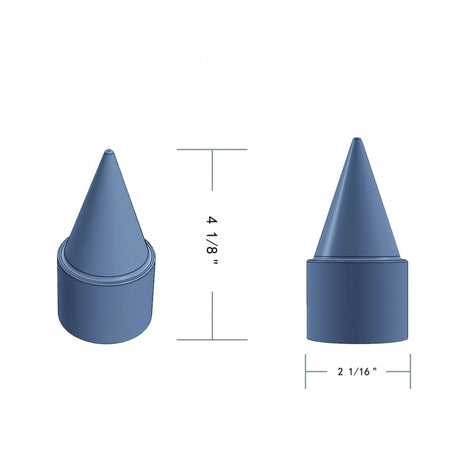 1-1/2" X 4-1/4" chrome stiletto spike nut cover - push on, close-up