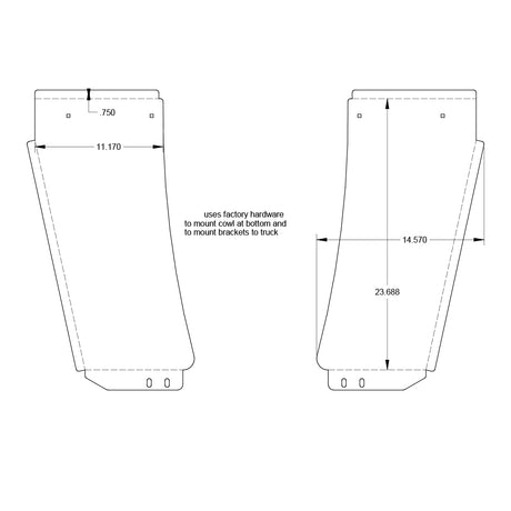Peterbilt 389 narrow cowl extensions, close-up