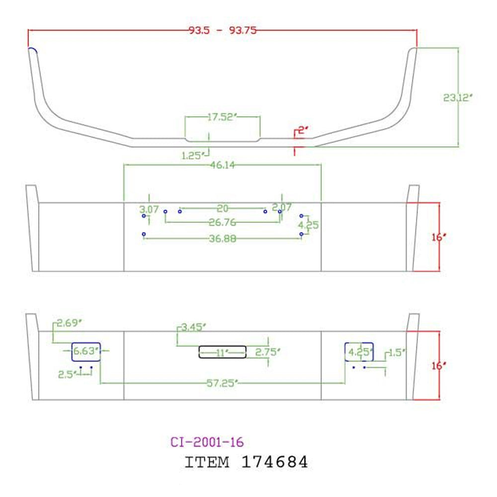 Freightliner FLD 120 16" Set Back Chrome Bumper