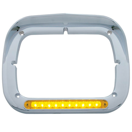 Amber/amber LED chrome headlight bezel with visor, close-up